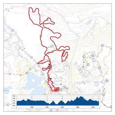 Karta och höjdprofil över Elitspåren 10 km