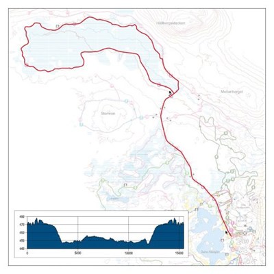 Karta och höjdprofil över Kallbolsrundan 16 km