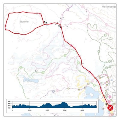 Karta och höjdprofil över Stormon runt 10 km