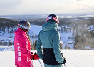 Two Girls Alpin Skiing